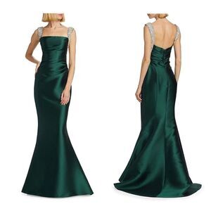 REEM ACRA Women's Mikado Pique Gown In Dark Green Size 10 $4995